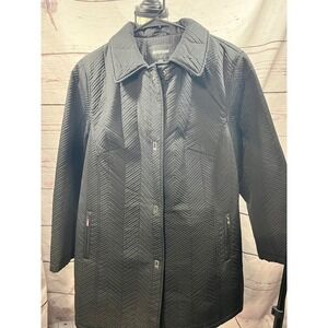 Avenue Black Chevron Quilted Jacket Coat Plus Size 14/16 Button Front Collared